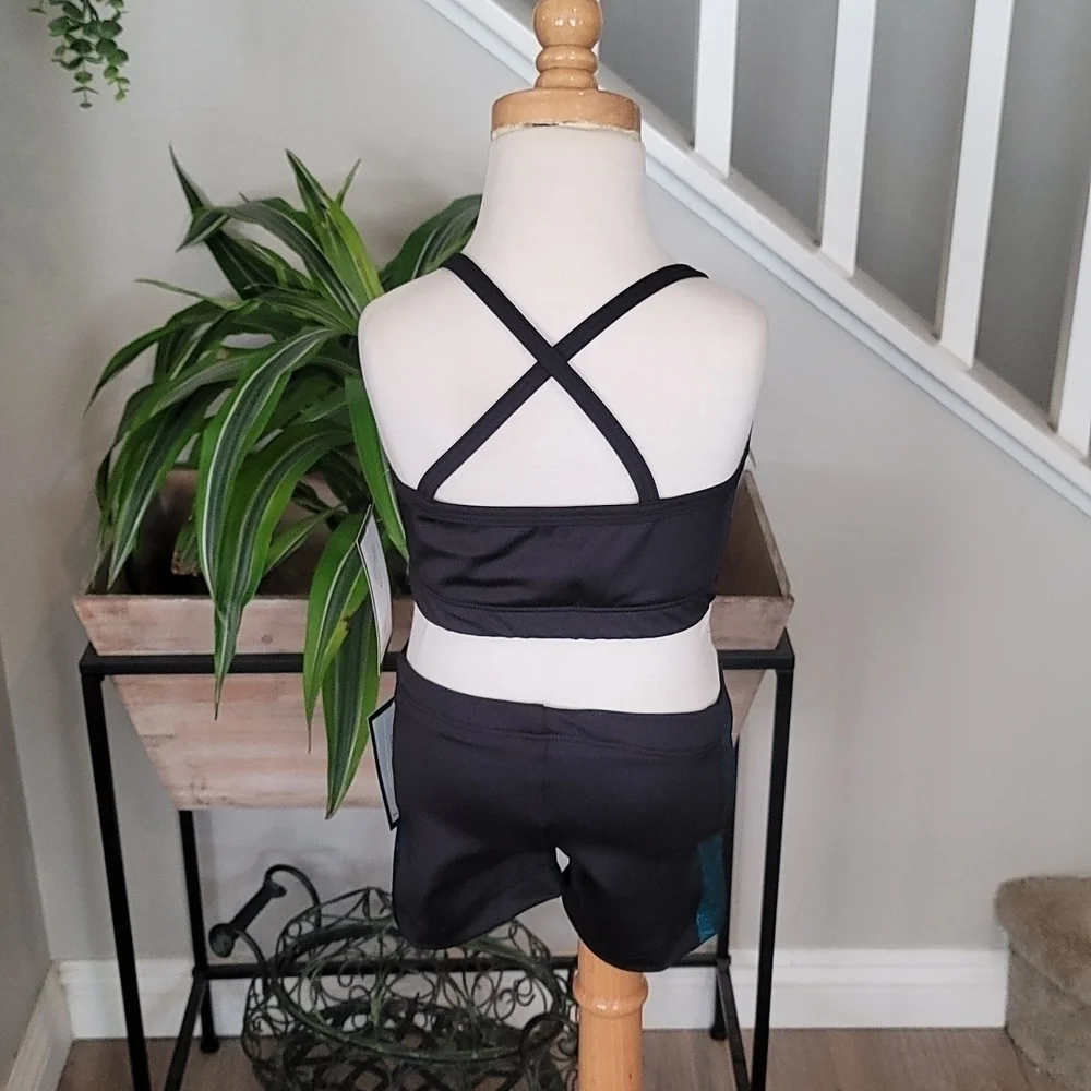 Shimmy Shimmy Inc Turquoise Hologram Dance crop top and short Set NWT Cheer Gym